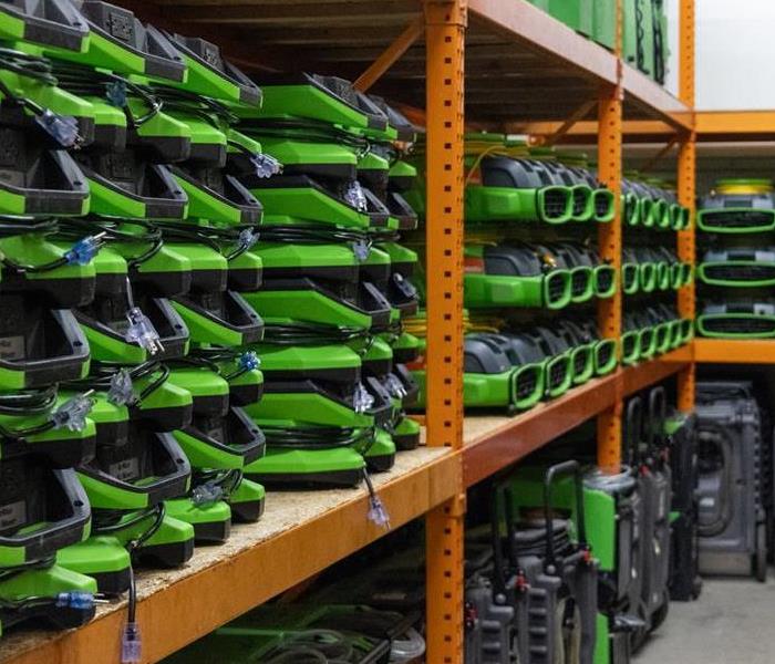 SERVPRO drying equipment in a store room.
